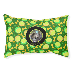 Custom Pet Photo Name Tennis Balls and Dog Bones Pet Bed