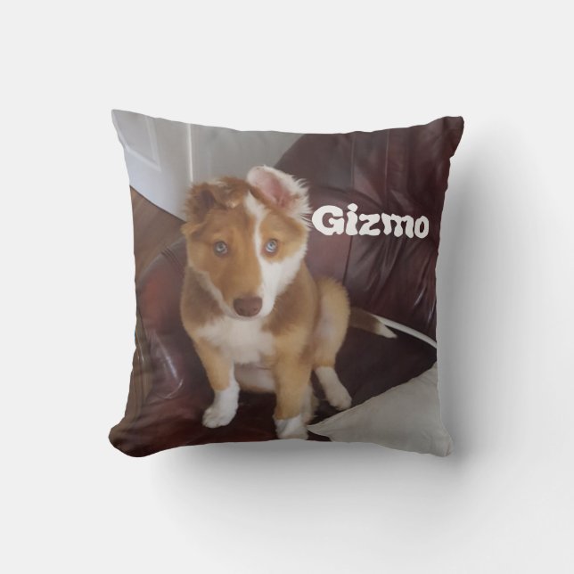 Custom Pet Photo & Name Throw Pillow (Front)