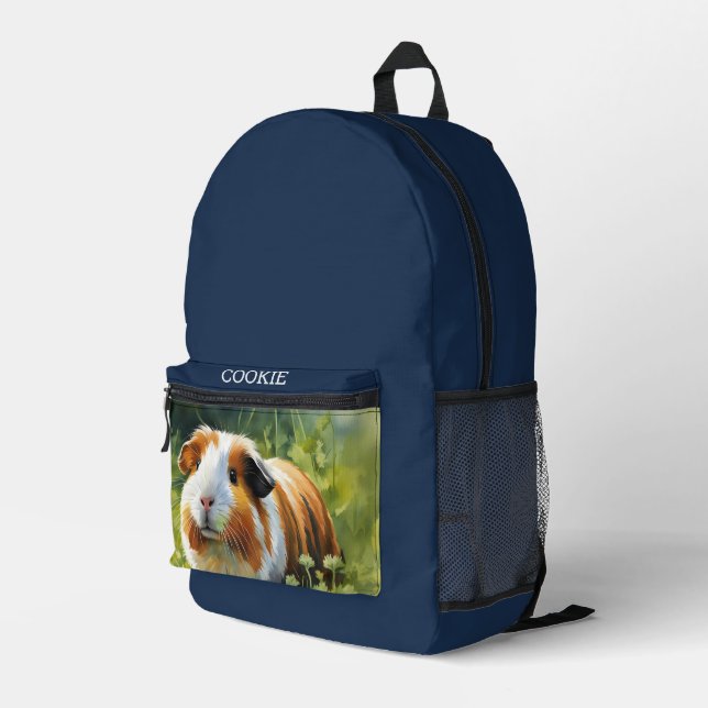 Custom Pet Photo Navy Blue Printed Backpack (Back Corner Right)