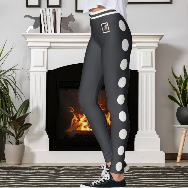 Custom Pet Photo Neutral Polka Dot Pattern Caviar Leggings (Creator Uploaded)