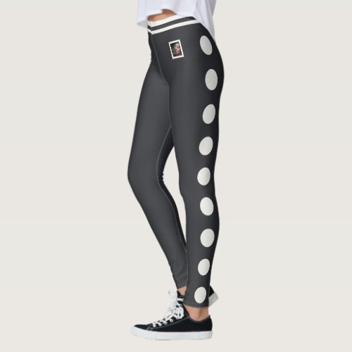 Custom Pet Photo Neutral Polka Dot Pattern Caviar Leggings