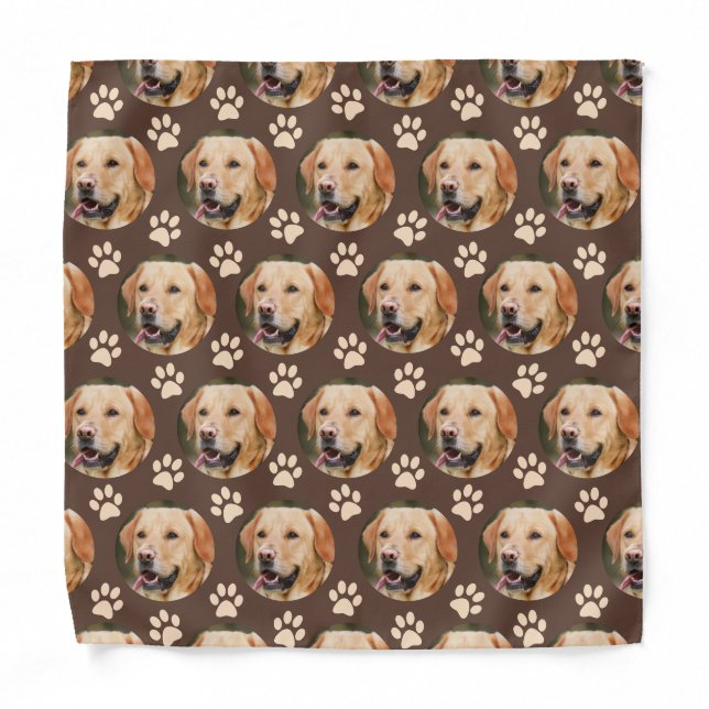 Custom Pet Photo Pattern Dog Brown Bandana (Front)