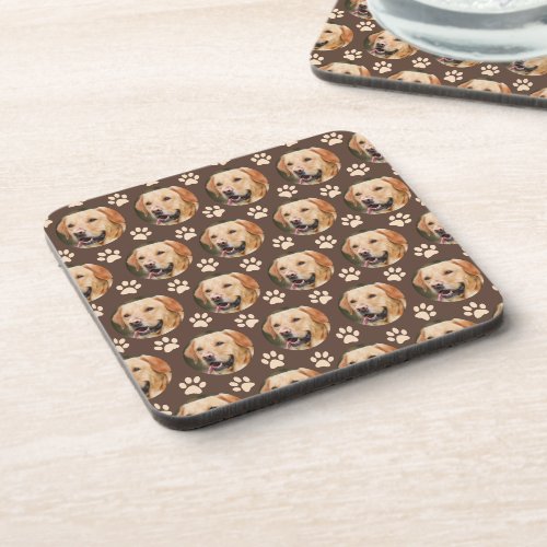 Custom Pet Photo Pattern Dog Brown Beverage Coaster