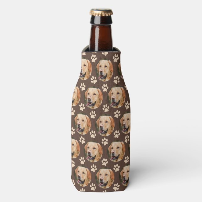 Custom Pet Photo Pattern Dog Brown Bottle Cooler (Bottle Front)