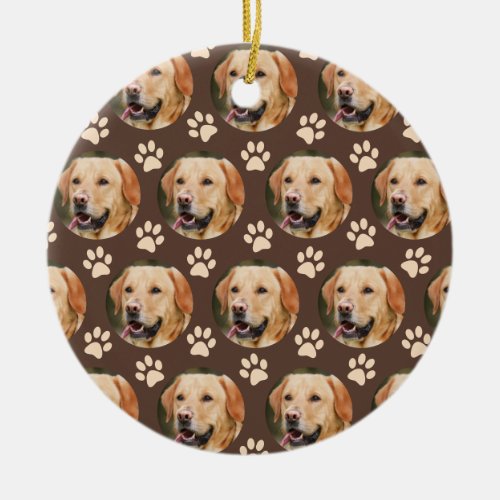 Custom Pet Photo Pattern Dog Brown Ceramic Ornament