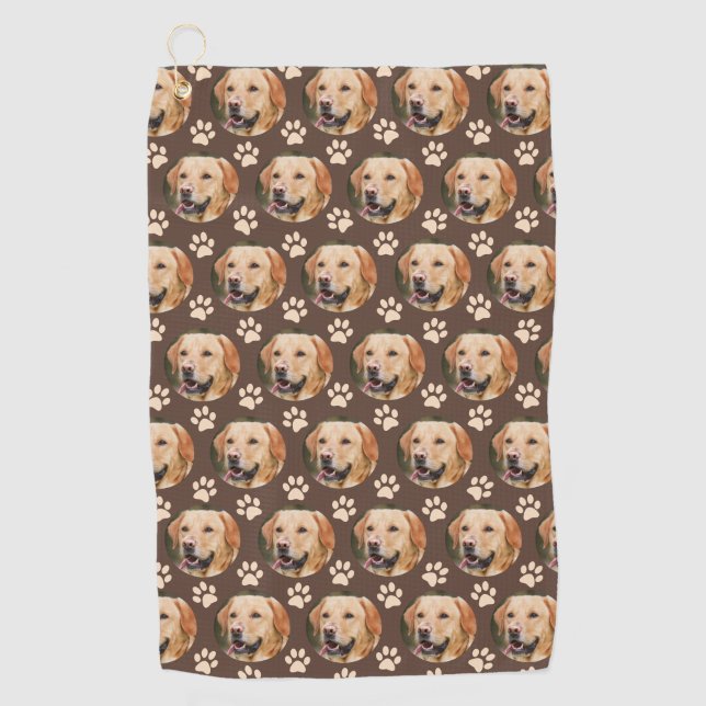 Custom Pet Photo Pattern Dog Brown Golf Towel (Front)