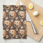 Custom Pet Photo Pattern Dog Brown Kitchen Towel<br><div class="desc">Customizable with your dog or cat photo image,  designed with paw prints. Trendy and modern design. Personalized gift of your dog. The photo template is of a light brown/golden retriever. Great for pet lovers,  dog owners,  cat lovers,  animal or any pet animal with paws.</div>