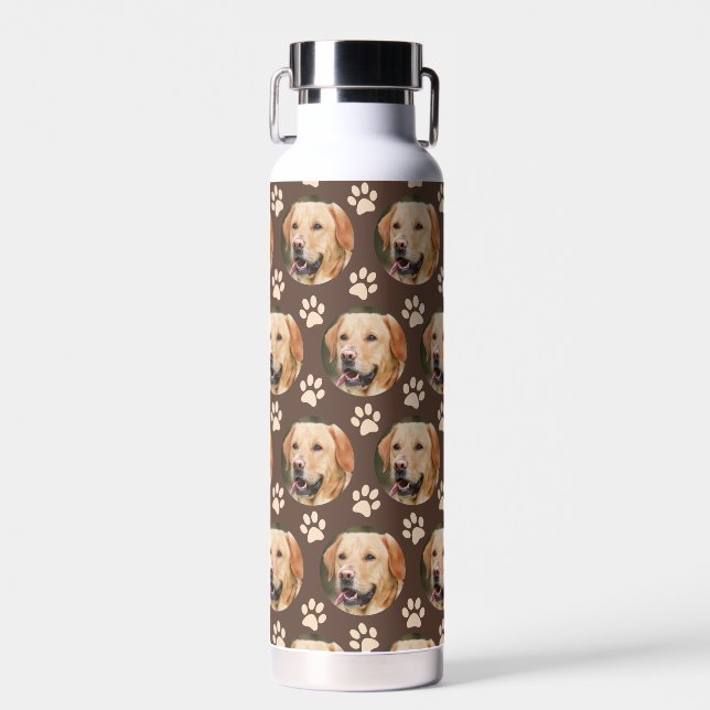 Custom Pet Photo Pattern Dog Brown Water Bottle (Front)