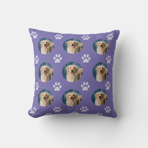 Custom Pet Photo Pattern Dog Periwinkle Throw Pillow