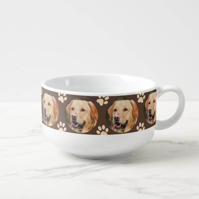 Custom Pet Photo Pattern Dog Soup Mug (Left)