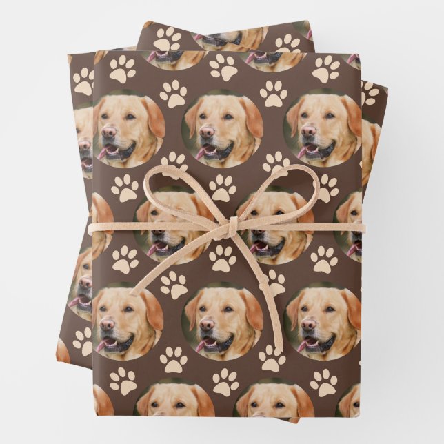 Custom Pet Photo Pattern Dog Wrapping Paper Sheets (In situ)