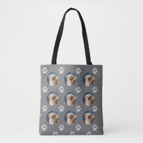 Custom Pet Photo Pattern Grey Royal Tote Bag