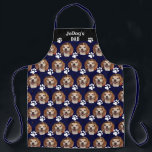 Custom Pet Photo Pattern Name Navy w Paw Print Apron<br><div class="desc">This cute custom navy blue dog name, mom/dad or cat mom/dad apron features a photo of your own dog or cat and a modern paw print in a fun pattern with your own text, and is easy to customize with your pet's photo and name. This is the perfect men's apron...</div>