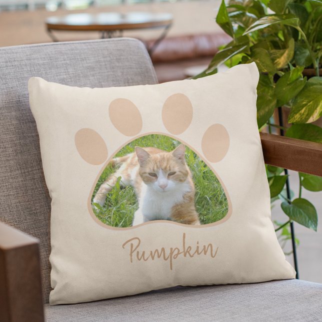 Custom Pet Photo Paw Print Cat Throw Pillow (Creator Uploaded)