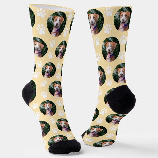 Custom Pet Photo Paw Print Pattern Socks (Angled)