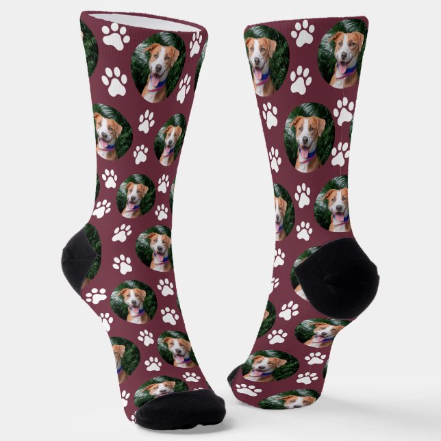 Custom Pet Photo Paw Print Pattern Socks (Angled)