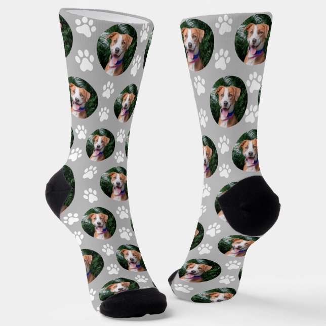 Custom Pet Photo Paw Print Pattern Socks (Angled)