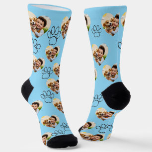 Custom Pet Photo & Paw Prints Black Socks