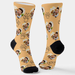 Custom Pet Photo & Paw Prints Black Socks