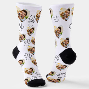 Custom Pet Photo & Paw Prints Black Socks