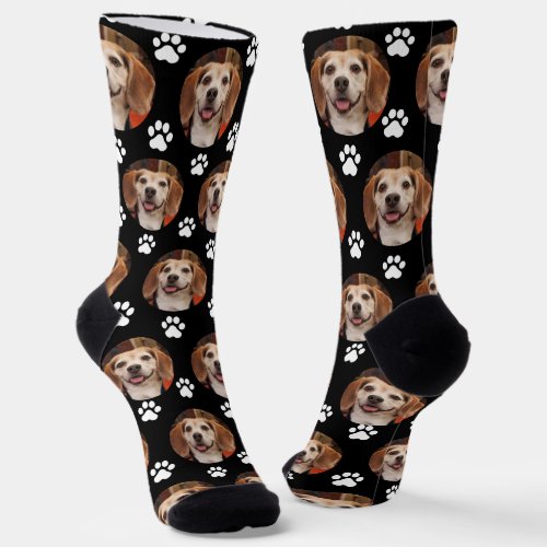  Custom Pet Photo  Paw Prints Black Socks