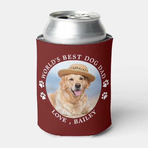 Custom Pet Photo Paw Prints Worlds Best Dog Dad Can Cooler