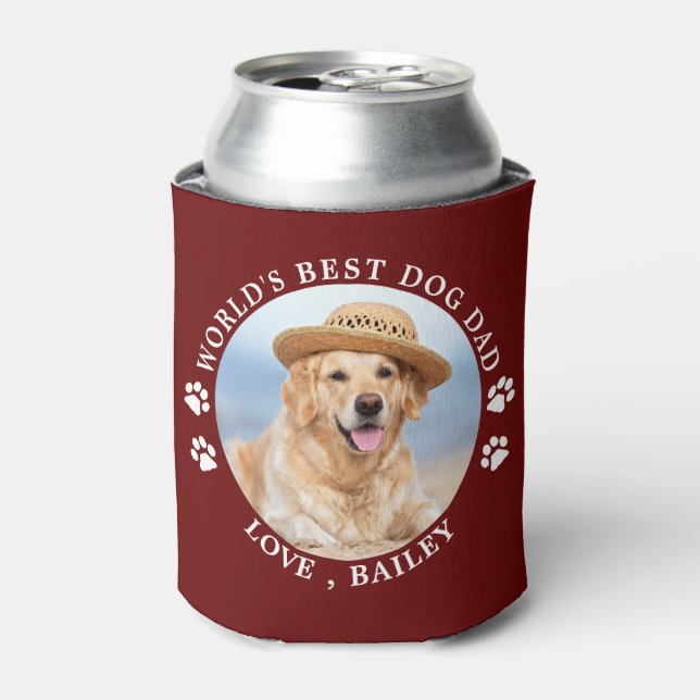Custom Pet Photo Paw Prints Worlds Best Dog Dad Can Cooler (Can Front)