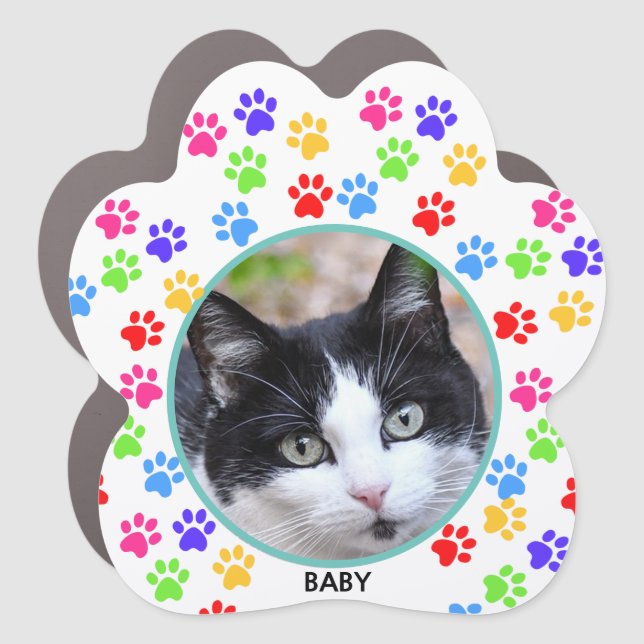 Custom Pet Photo, Paws & Tuxedo Cat Car Magnet (Front)