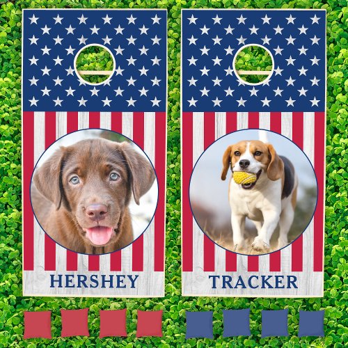 Custom Pet Photo Personalized American Flag Cornhole Set