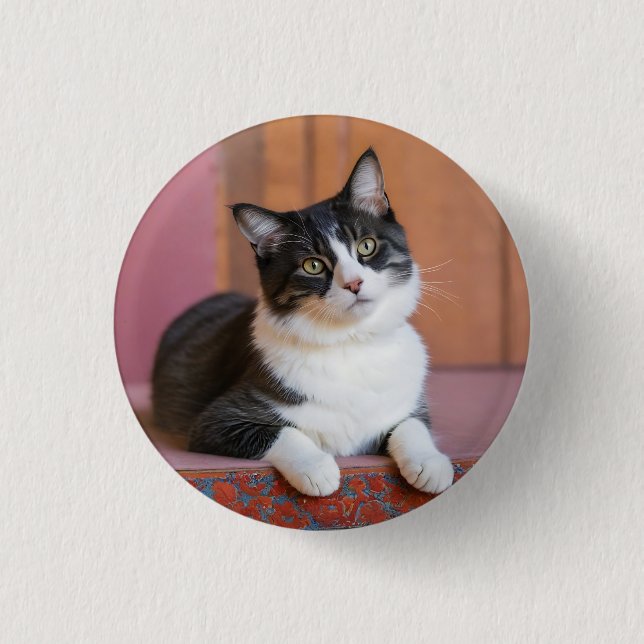 Custom Pet Photo Picture Upload Cute Adorable Cat  Button (Front)