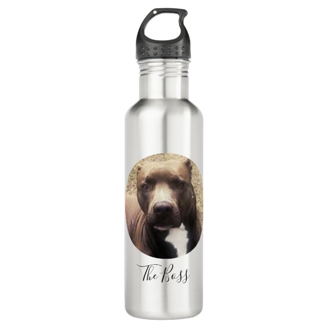 Custom Pet Photo Pit Bull Dog Stainless Steel Water Bottle (Front)