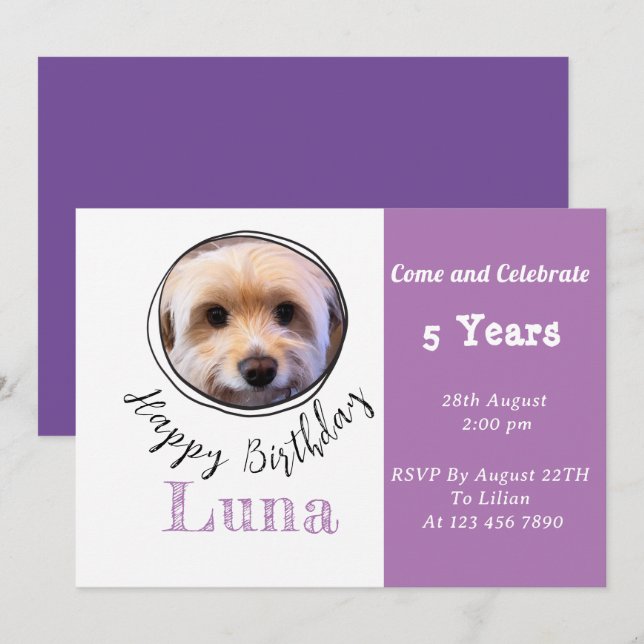 Custom Pet Photo Puppy Dog Birthday Invitation (Front/Back)