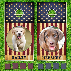 Custom Pet Photo Puppy Dog Personalized Patriotic Cornhole Set