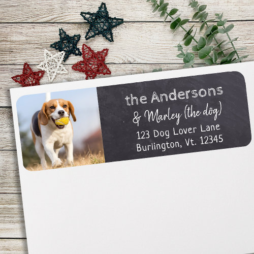 Custom Pet Photo Rustic Chalkboard Return Address Label