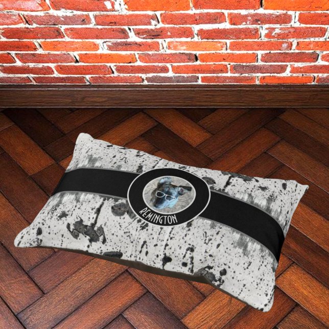 Custom Pet Photo Rustic White Aspen Tree Bark Pet Bed (custom photo and name dog bed)