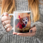 Custom Pet Photo Script Merry Christmas From Dog Coffee Mug<br><div class="desc">Wish them Merry Christmas from the dog with this cute photo Christmas mug featuring a photo of your dog, cat, or other pet with "Merry Christmas" in elegant faux gold script and the year on the front, and your own pet's name and photo on the back. Easy to personalize with...</div>