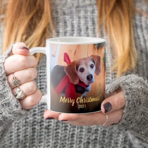 Custom Pet Photo Script Merry Christmas From Dog Coffee Mug
