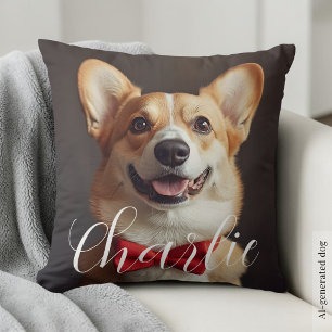 Custom Pet Photo Script Name Simple Calligraphy Throw Pillow