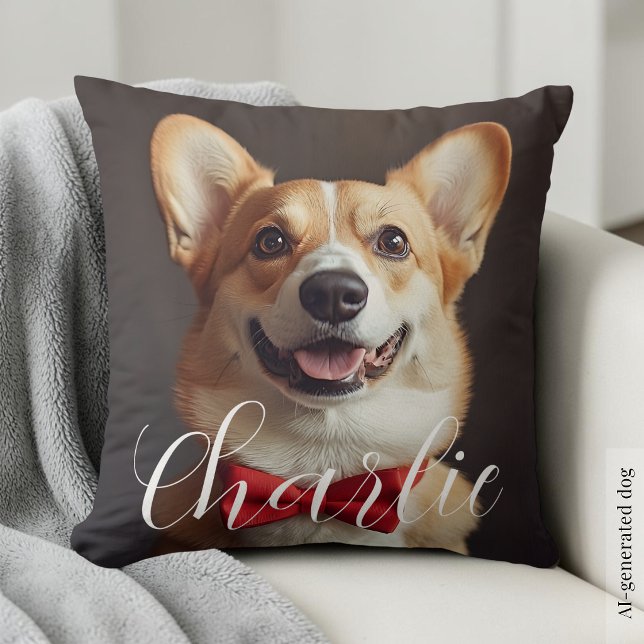 Custom Pet Photo Script Name Simple Calligraphy Throw Pillow (Custom Pet Photo Script Name Simple Calligraphy Throw Pillow)