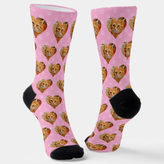 Custom Pet Photo Socks - Pink Heart Pattern