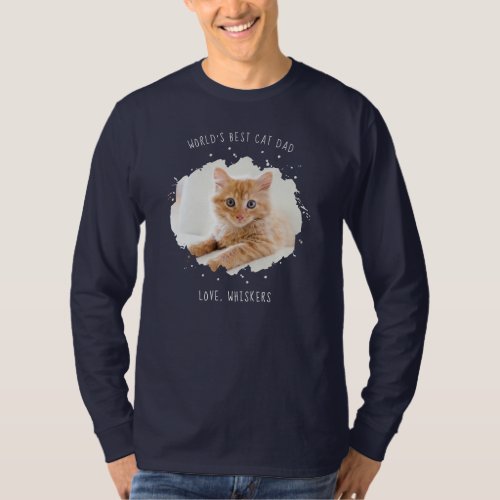 Custom Pet Photo Splash Worlds Best Cat Dad T_Shirt