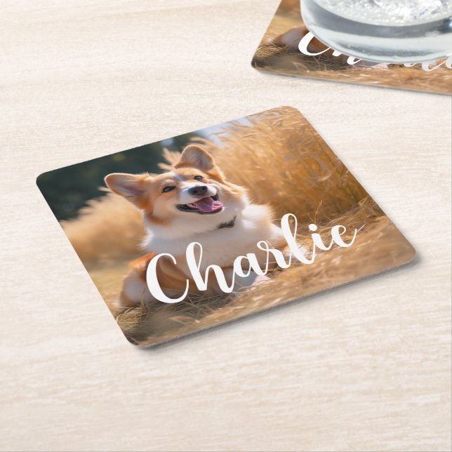 Custom Pet Photo Square Paper Coaster (Angled)