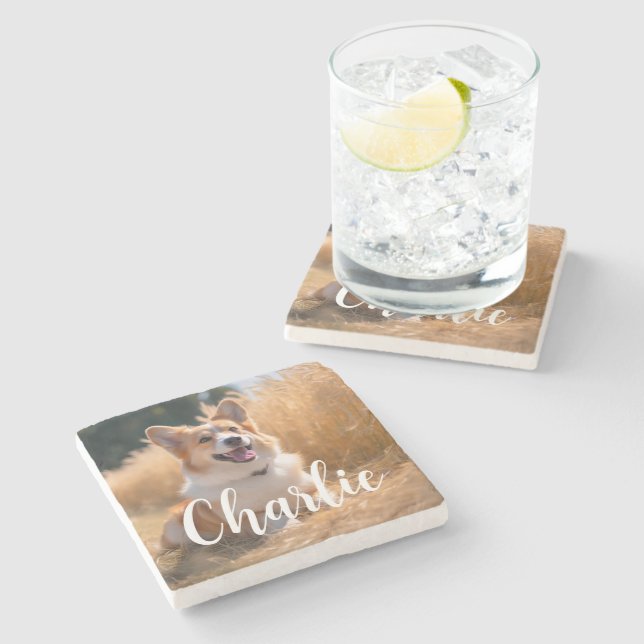 Custom Pet Photo Stone Coaster (Side)