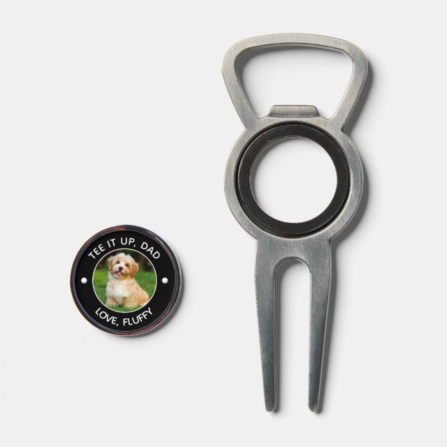 Custom Pet Photo Tee It Up Dad Black Divot Tool (Front (Open))