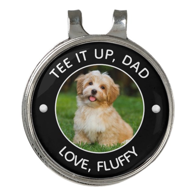 Custom Pet Photo Tee It Up Dad Black Golf Hat Clip (Front)