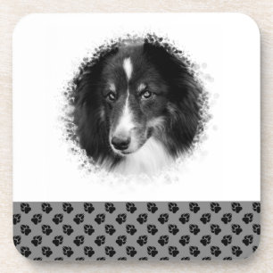 Custom Pet Photo Template & Black Paws On Gray Beverage Coaster