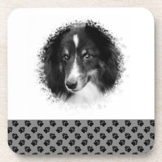 Custom Pet Photo Template &amp; Black Paws On Gray Beverage Coaster
