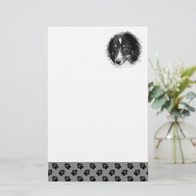 Custom Pet Photo Template Black Paws On Gray Stationery (Standing Front)