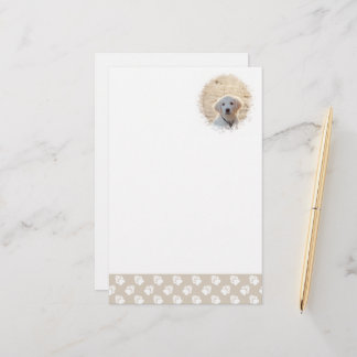Custom Pet Photo Template With Beige &amp; White Paws Stationery
