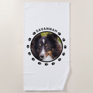 Custom Pet Photo Template With Paws &amp; Text Beach Towel